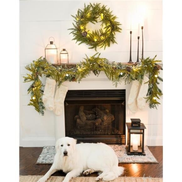 6.5Ft Christmas Decorations With Lights Artificial Wreath White Berries - Picture 6 of 7